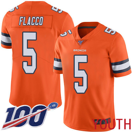 Youth Denver Broncos 5 Joe Flacco Limited Orange Rush Vapor Untouchable 100th Season Football NFL Jersey